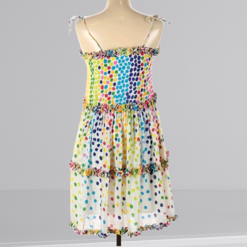 Silk Rainbow Polka Dot Ruffle Babydoll Slip Dress - All Things Mochi - Picture 5 of 9